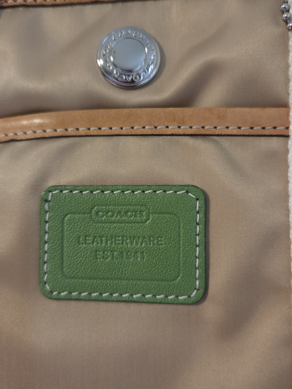 Vintage Coach Mini Hampton Beige and Green Canvas Tote Bag Purse - Picture 2 of 7
